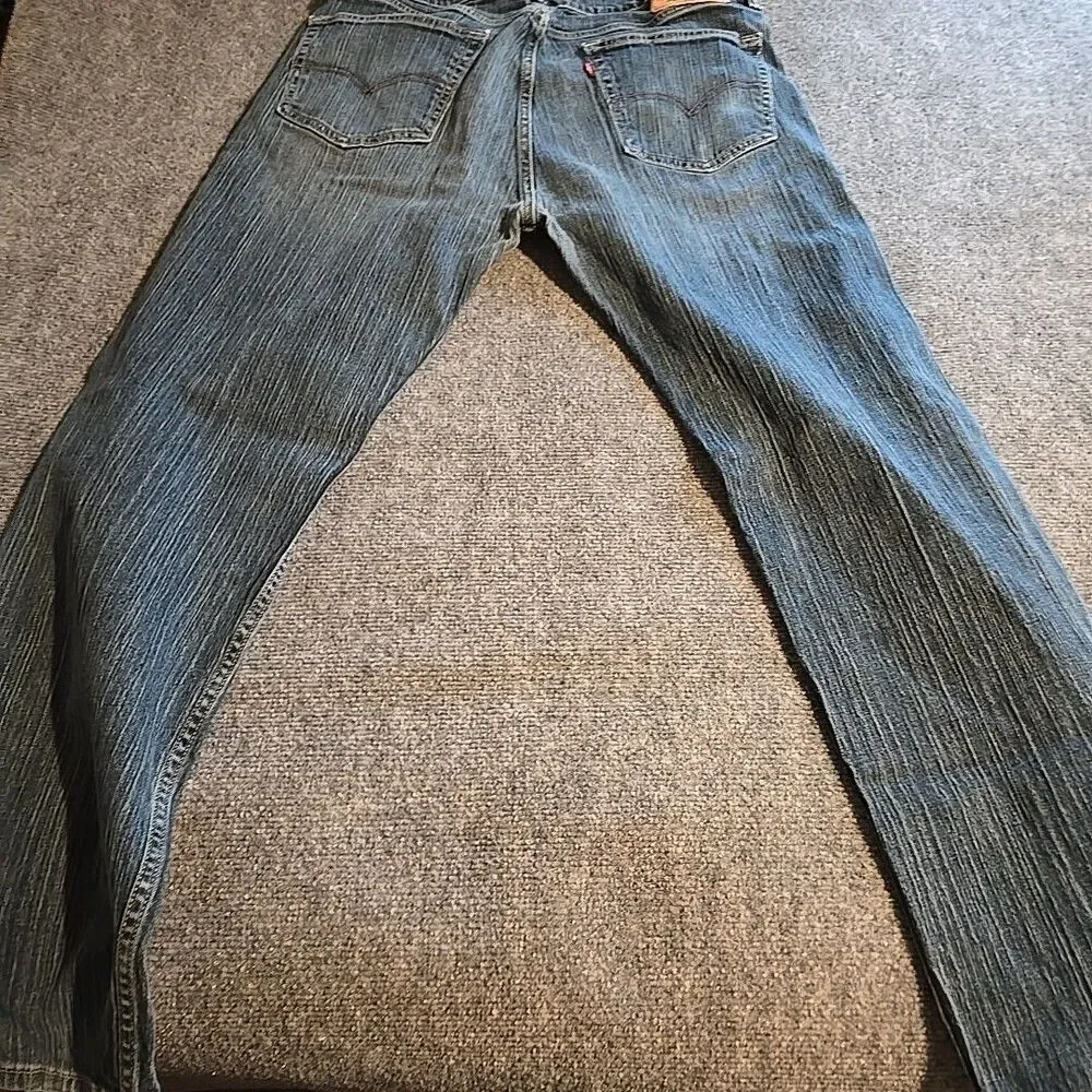 Levi 505 Denim Jeans Mens 36x32 Blue Straight Leg 5 Pocket Railroad Fade Whisker